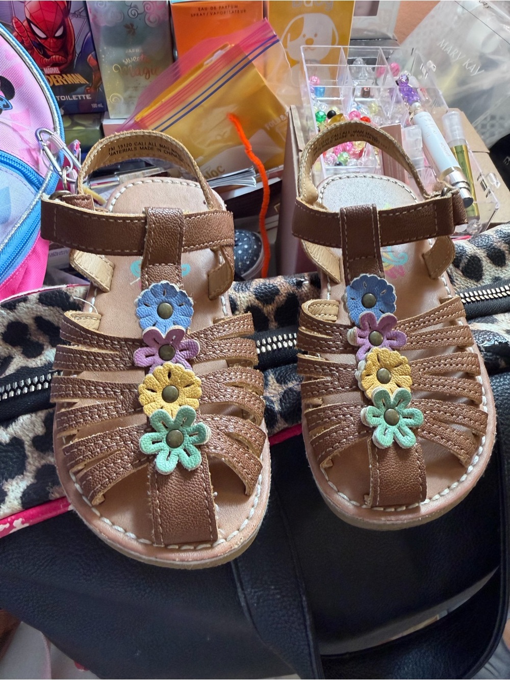 Brown Floral-Strap Kids Sandals - Multicolor Flowers